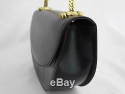 Auth Gucci Vintage Old Gucci Chain Shoulder Bag Black Leather/Goldtone e40394