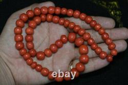 Beautiful Old Natural Dark Red Coral Beads Necklace Chain 89.1 Grams