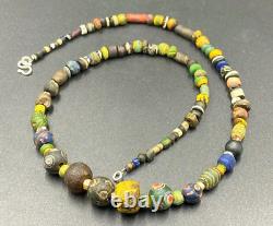 Beautiful Vintage Antique Roman Multi Color Glass Jewelry Trade Old Beads Strand