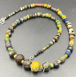 Beautiful Vintage Antique Roman Multi Color Glass Jewelry Trade Old Beads Strand