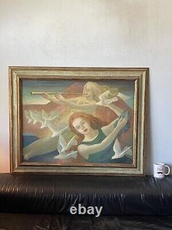 Carl Lella Antique Modern Deco Woman Impressionist Oil Painting Old Vintage 1940