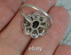 Edwardian Platinum 1.6ct Old Cut Diamond & Sapphire Cluster Ring