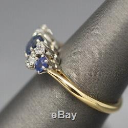 Edwardian Platinum and 18k Sapphire and Old Mine Cut Diamond Ring