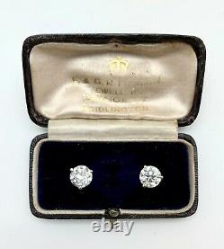 Estate Antique Platinum Old European Cut 3.02 CTW Diamond Stud Earrings 1.7 Gr