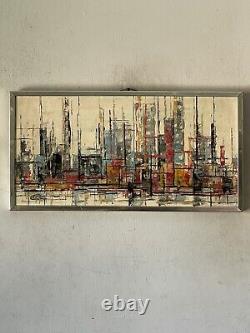 FANTASTIC ANTIQUE MID CENTURY MODERN ABSTRACT OIL PAINTING OLD VINTAGE 1960s