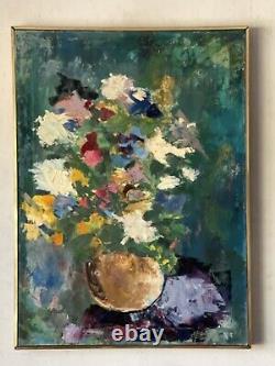 Fantastic Antique Modern Abstract Still Life Flowers Oil Painting Old Vintage 66