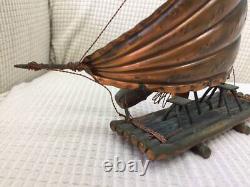 Figurine ship raft metal copper color antique vintage interior old-fashioned