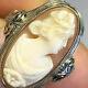 Filigree Cameo Ring Antique Old Vintage Hand Carved Cameo 14k White Gold B064