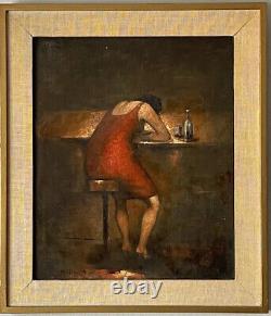 Fine Antique Atmospheric Figurative Woman Oil Painting Old Vintage Modern 1965