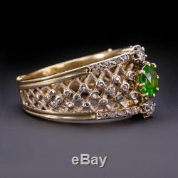French 1900 Antique Russian Demantoid Garnet Diamond Ring Old Mine Cut Vintage