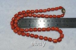 Genuine Antique Old Natural Momo Coral Bead Necklace with Silver Clasp