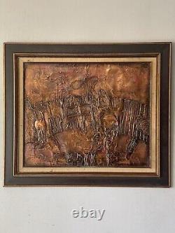 Great Antique Cowboy Abstract Copper Wall Sculpture Old Vintage Western Horses