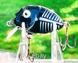 HEDDON Tiny PunkinSeed Vintage Fishing Old Lure Black Skeleton Herringbone Fish