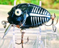 HEDDON Tiny PunkinSeed Vintage Fishing Old Lure Black Skeleton Herringbone Fish