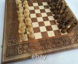 Hand Carved Soviet Wooden Chess Set 70s Vintage USSR Antique Big Old