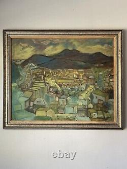 Large Antique MID Century Modern Abstract Landscape Oil Painting Old Vintage'59