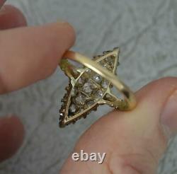 Large Victorian 18ct Gold & 0.85ct Old Cut Diamond Navette Cluster Ring