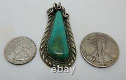 Large Vintage Navajo Old Pawn Silver Turquoise Pendant