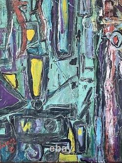 MID Century Modern Abstract Cubist Oil Painting Old Vintage Antique Turner 1963