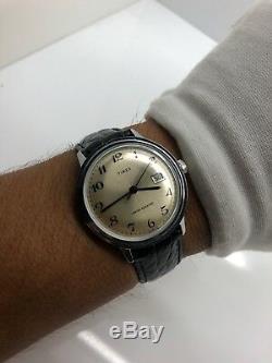 NEW OLD STOCK Vintage Timex Big Size Mens Manual Wind Silver Tone Day Date