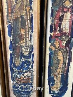 Nissan Engel Antique Modern Abstract Expressionist Painting Old Vintage Cubism