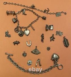 OLD Antique Sterling Silver Charms Bracelets Mix Lot