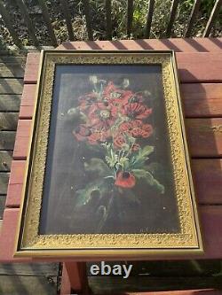 OLD SAN FRANCISCO Vintage Antique 1896 OIL PAINTING RED POPPIES MARY MCMATH USA