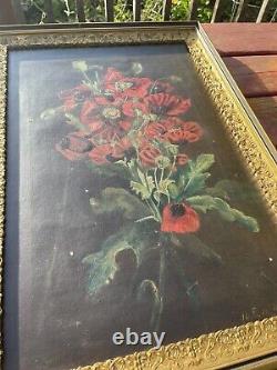 OLD SAN FRANCISCO Vintage Antique 1896 OIL PAINTING RED POPPIES MARY MCMATH USA