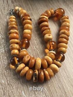 Old Amber Necklace Vintage Antique BALTIC Egg Yolk Butterscotch Beads 59,9g 8S