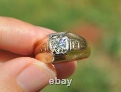 Old Antique European Cut. 56 Ct Natural Diamond Mens Ring 14k Solid Gold 7.75