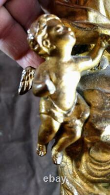 Old Antique Spelter Metal Madonna Virgin Mary Sculpture Statue Cherubs Angel Art