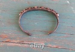 Old Antique Vintage Silver Stamped Turquoise Row Cuff Bracelet Small Wrist