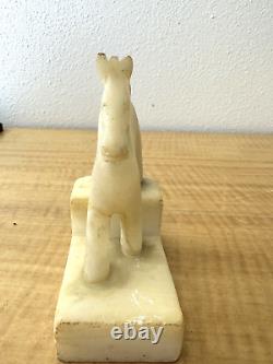 Old Antique Vintage White Marble Stone Rare Golden Horse Figure Statue -Italy