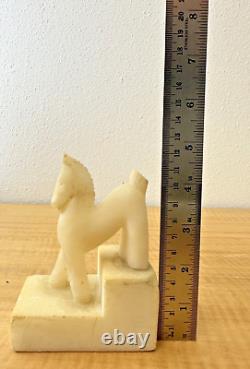 Old Antique Vintage White Marble Stone Rare Golden Horse Figure Statue -Italy