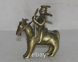 Old Brass Fine Handcrafted Mounted Man On Horse Figurine, Rich Patina 8776