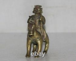 Old Brass Fine Handcrafted Mounted Man On Horse Figurine, Rich Patina 8776