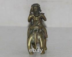 Old Brass Fine Handcrafted Mounted Man On Horse Figurine, Rich Patina 8776