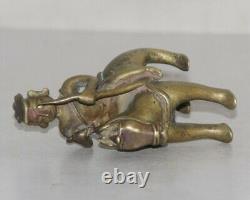 Old Brass Fine Handcrafted Mounted Man On Horse Figurine, Rich Patina 8776