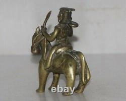 Old Brass Fine Handcrafted Mounted Man On Horse Figurine, Rich Patina 8776