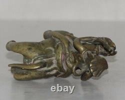 Old Brass Fine Handcrafted Mounted Man On Horse Figurine, Rich Patina 8776