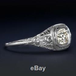 Old European Cut Diamond Art Deco Engagement Ring 18k Vintage Antique 1/2 Carat