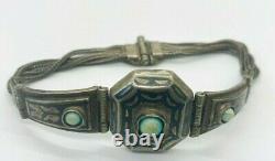 Old Pawn Navajo Vintage Antique Silver Turquoise Bracelet Unpolished