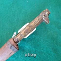 Old Vintage Antique African 16 Flyssa Dagger W Brass Inlay Figural Handle