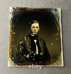 Old Vintage Antique Ambrotype Photo Prominent Young Man with Chin Curtain Beard