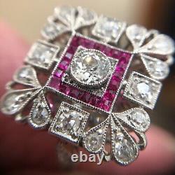 Old Vintage Antique Art Deco Diamond Women Ring 14K White Gold FN 1.35Ct Diamond