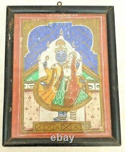 Old Vintage Antique Beautiful God Vishnu & Goddess Laxmi Painting, Wooden Frame