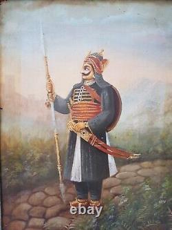 Old Vintage Antique Beautiful Maharana Pratap Hand Art Painting in Wooden Frame