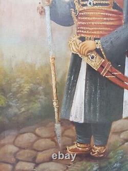 Old Vintage Antique Beautiful Maharana Pratap Hand Art Painting in Wooden Frame