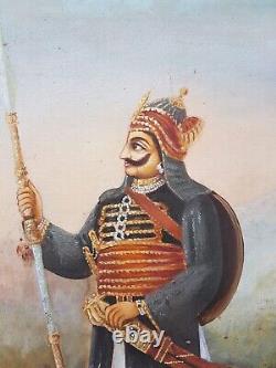 Old Vintage Antique Beautiful Maharana Pratap Hand Art Painting in Wooden Frame