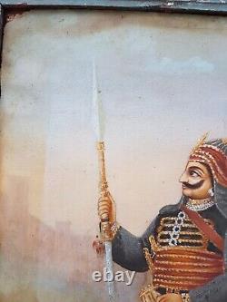 Old Vintage Antique Beautiful Maharana Pratap Hand Art Painting in Wooden Frame